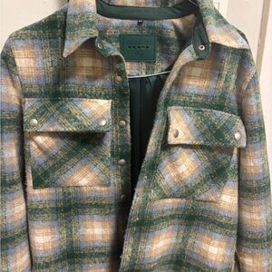 Blank NYC Green and Tan Plaid Women's Shirt Jacket